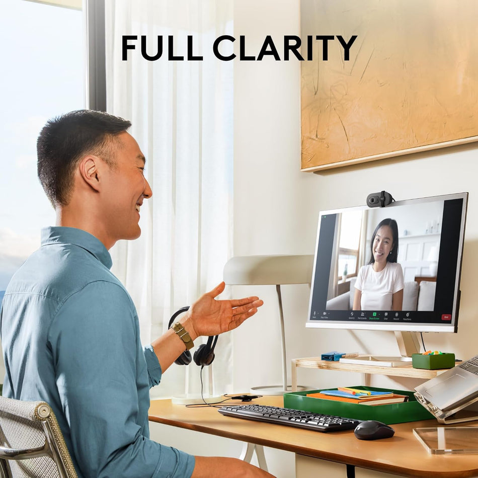 Logitech Brio 100 Full HD Webcam for Meetings and Streaming, Auto-Light Balance, Built-In Mic, Privacy Shutter- Graphite - 960-001585