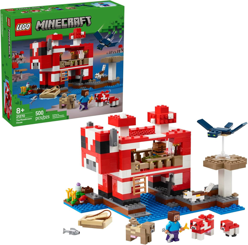 LEGO Minecraft The Mooshroom House Toy Figures and Playset - Building Minecraft Toy for Kids, Boys and Girls, Ages 8+ - with Steve and Other Figures for Pretend Play - Gift Idea for Birthdays - 21270 (500 Pieces)