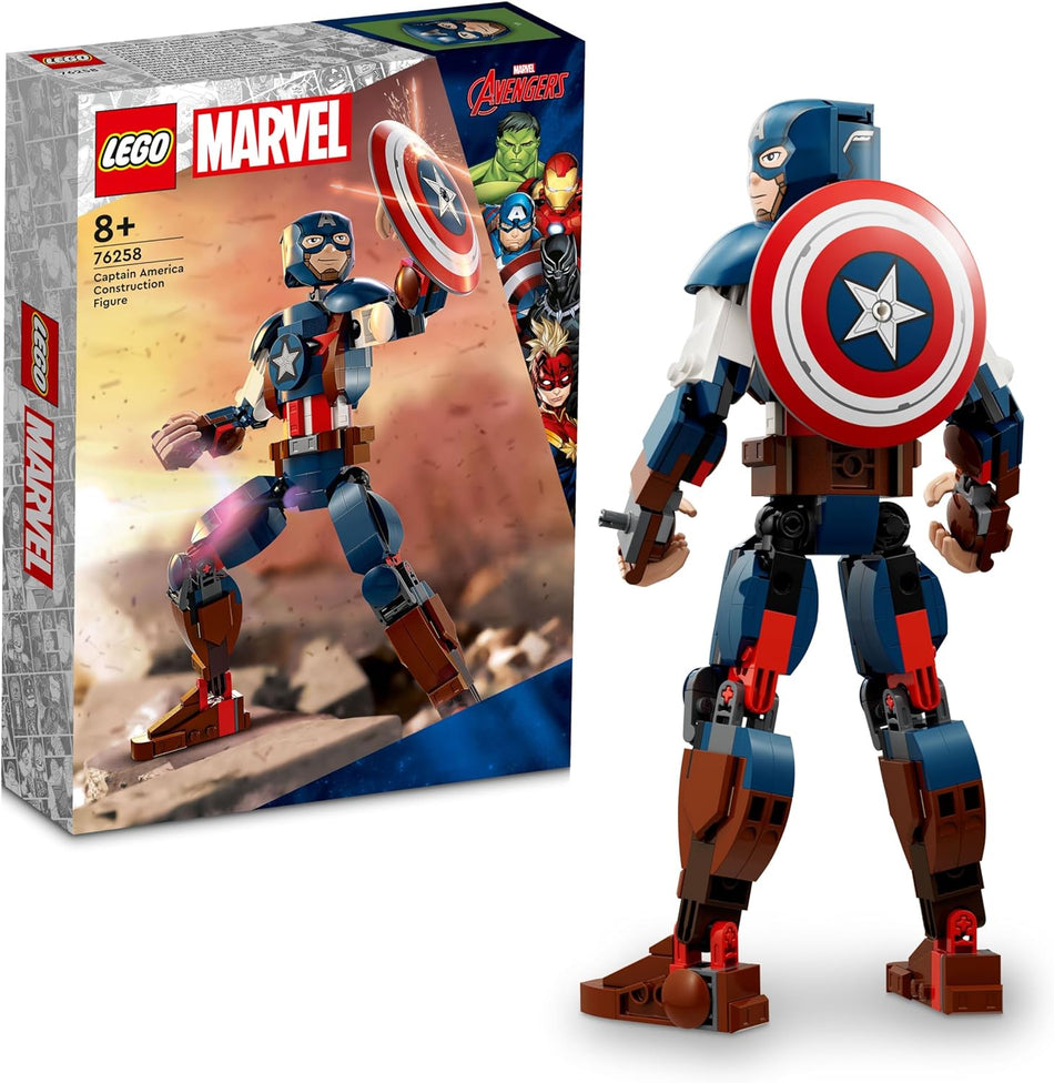 LEGO 76258 Marvel Captain America Construction Figure  Buildable Marvel Action Figure, Posable Marvel Collectible with Attachable Shield for Play and Display, Avengers Toy