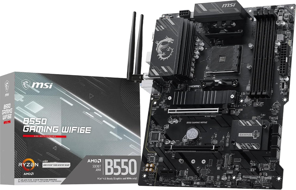 MSI B550 Gaming WIFI6E Motherboard, ATX - Supports AMD Ryzen 5000 Series, 5000 G-Series, 4000 G-Series and 3000 Series Processors, AM4 - DDR4 Memory Boost 4800+MHz/OC, PCIe 4.0 x16, M.2 Gen4, 1G LAN
