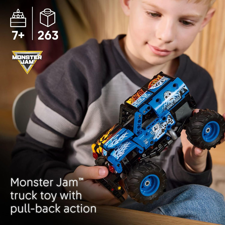 LEGO Technic Monster Jam™ Grave Digger™ Fire and Ice Building Toy for Boys & Girls - Monster Truck Toy W/Pull-Back Racing Action for Kids, Ages 7+ - Gift Idea for Birthdays - 42219 (263 Pieces)