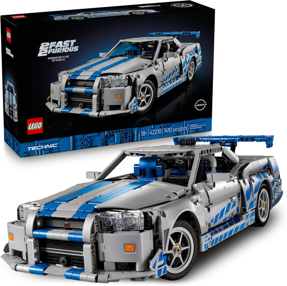 LEGO Technic 2 Fast 2 Furious Nissan Skyline GT-R (R34) Car - DIY Kit and Building Set for Adults - Collectible Model Street Racer with Drift Function - Gift for Car Enthusiasts and Movie Fans - 42210 (1,410 Pieces)