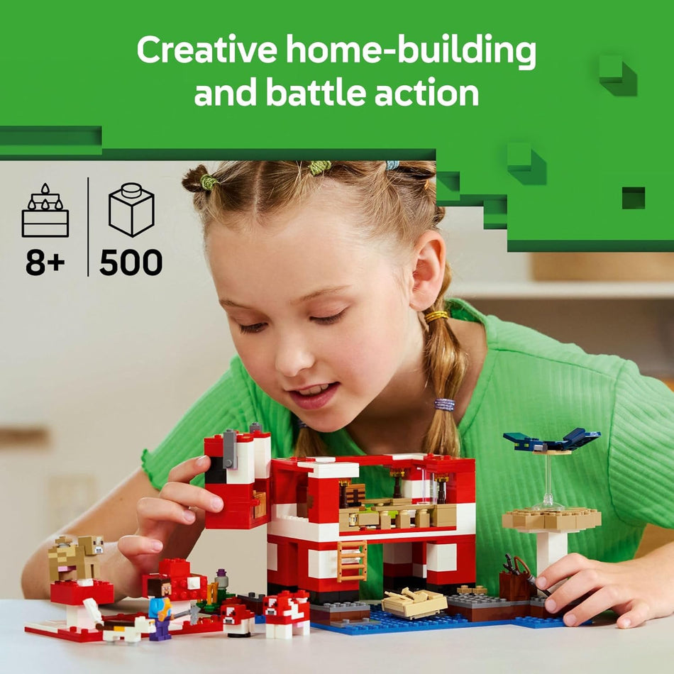 LEGO Minecraft The Mooshroom House Toy Figures and Playset - Building Minecraft Toy for Kids, Boys and Girls, Ages 8+ - with Steve and Other Figures for Pretend Play - Gift Idea for Birthdays - 21270 (500 Pieces)