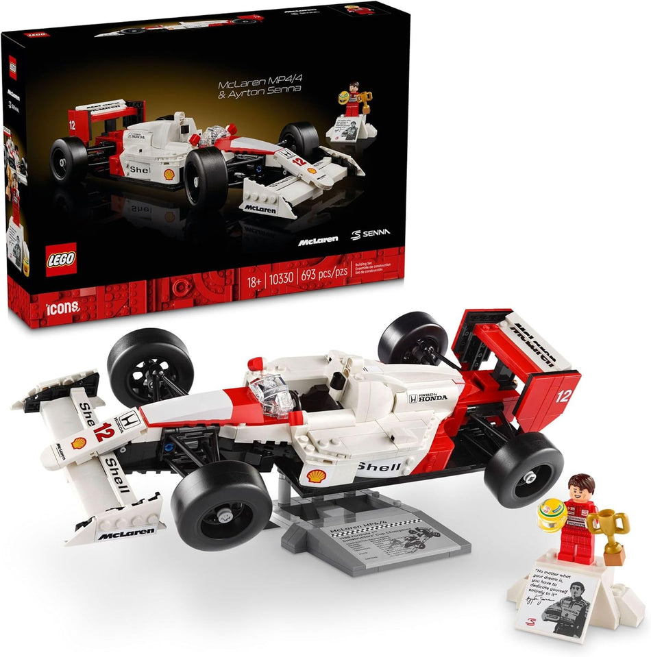 LEGO Icons McLaren MP4/4 & Ayrton Senna Minifigure Model Car Kit - Buildable F1 McLaren Set for Adults, Ages 18+ - Gift for Birthdays - 10330 (693 Pieces)