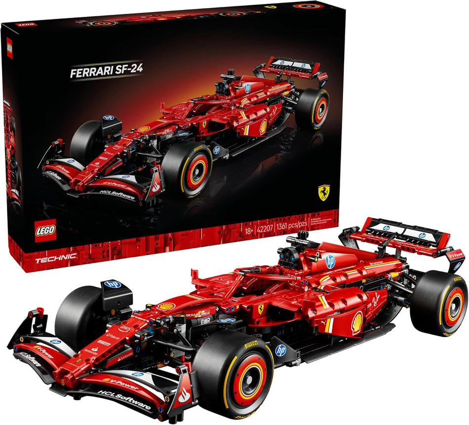 LEGO Technic Ferrari SF-24 F1 Model Car Kit - Formula 1 Race Car Building Set for Adults, Ages 18+ - Collectible Display Model - Gift Idea for F1 Fans - 42207 (1,361 Pieces)