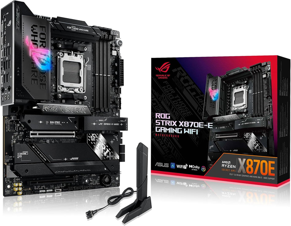ASUS ROG Strix X870E-E Gaming WiFi AMD AM5 X870 ATX Motherboard Core Flex, DDR5 AEMP, WiFi 7, 5X M.2, PCIe® 5.0, Q-Release Slim, USB4