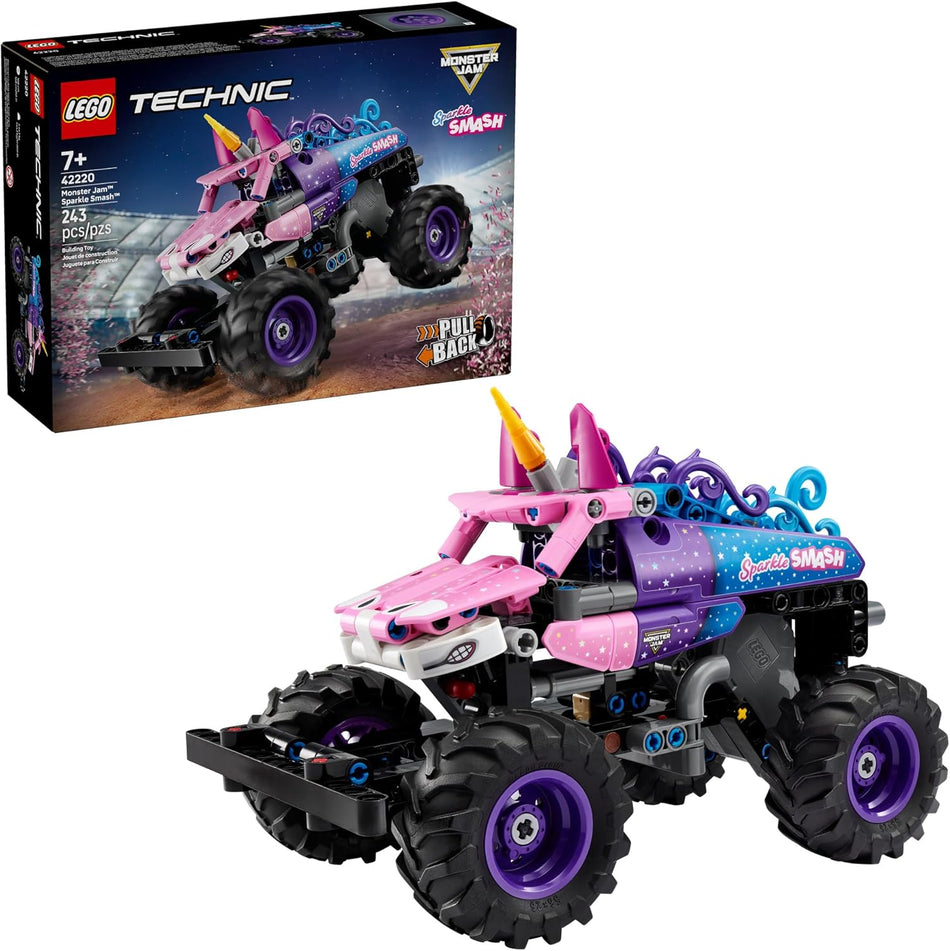 LEGO Technic Monster Jam™ Sparkle Smash™ Pull-Back Truck Toy for Boys & Girls - Monster Truck Building Toy W/Pull-Back Racing Action for Kids, Ages 7+ - Gift Idea for Birthdays - 42220 (243 Pieces)