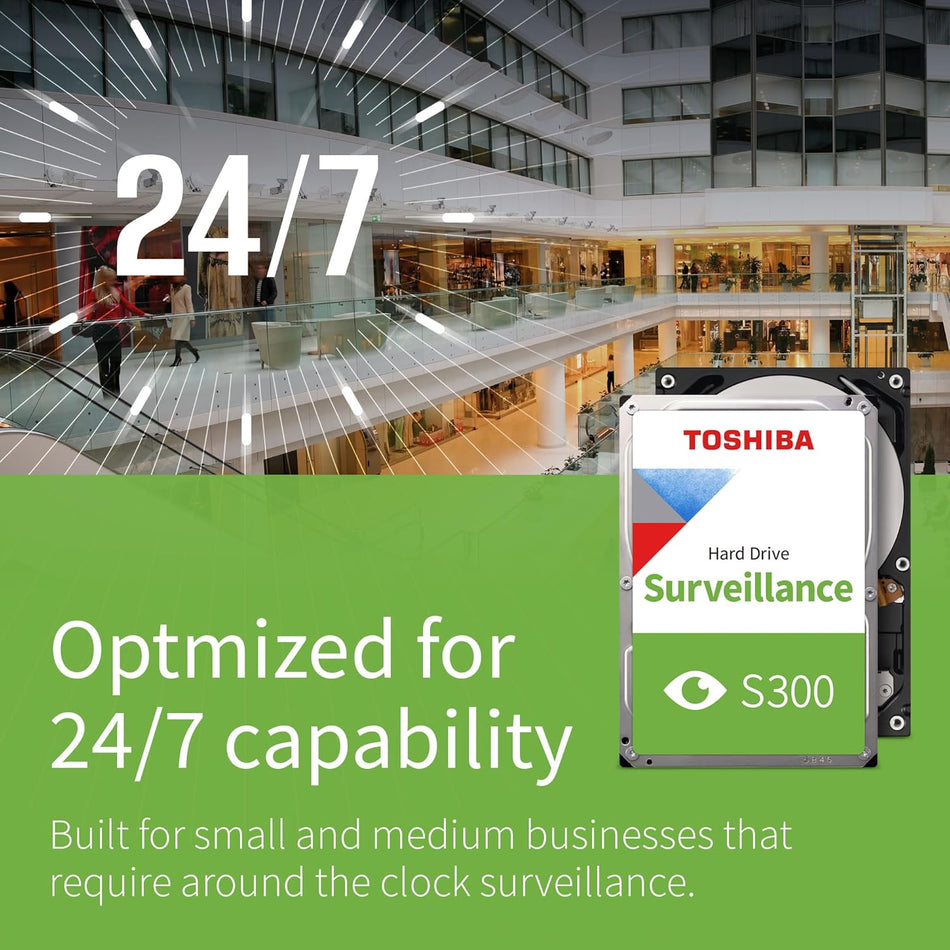 Toshiba S300 Surveillance 4TB 3.5-Inch Internal Hard Drive | Low Spin 128MB Cache SATA 6Gbps HDD Optimized for 24/7 HD Security Camera NVR & DVR Systems (HDWT840UZSVA)