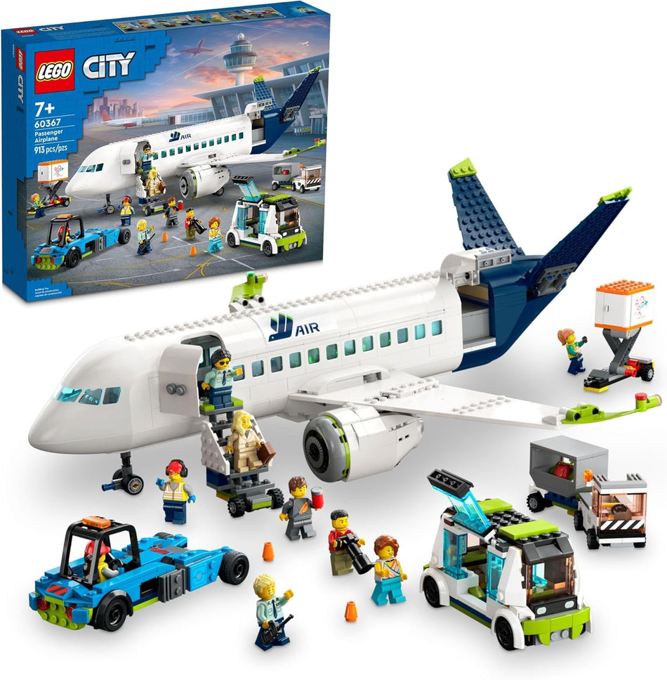 LEGO City Passenger Airplane Toy - Building Set for Boys & Girls, Ages 7+ - Educational Gift for Kids - W/Buildable Vehicle Toys & 9 Minifigures - 60367 (913 Pieces)