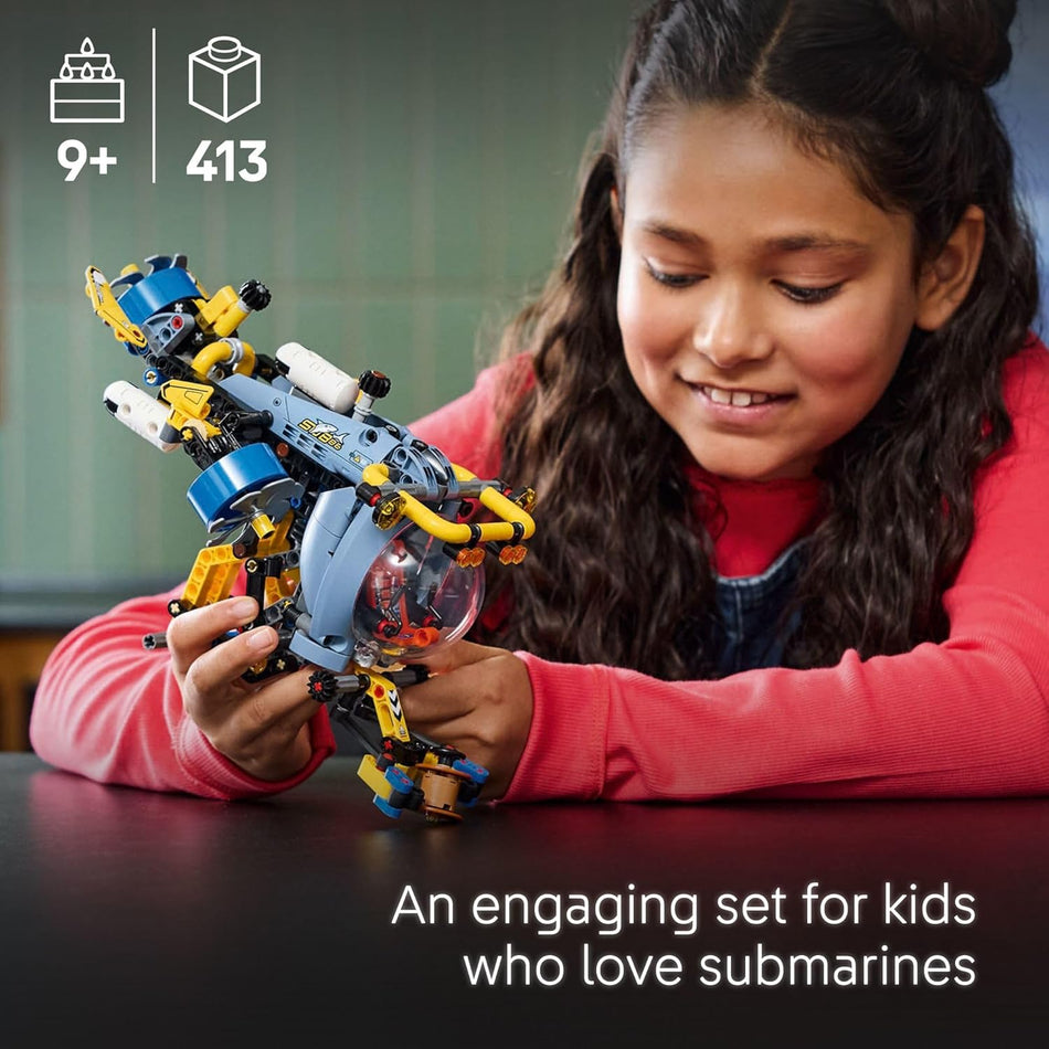 LEGO Technic Deep-Sea Research Submarine Toy - Building Toy for Kids, Boys and Girls, Ages 9+ - Creative and Unique Gift Idea for Birthdays - Movable Propellers and More - 42201 (413 Pieces)