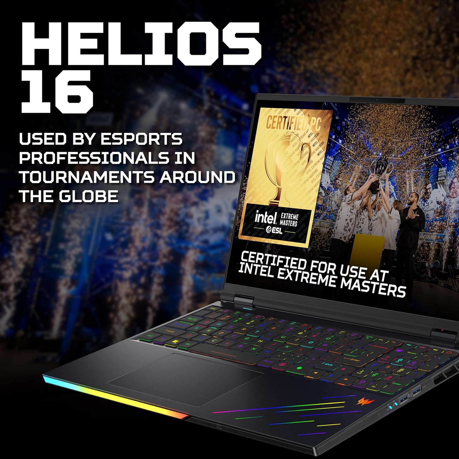 Acer 16" Predator Helios AI PH16-73-94QC powered by Intel Core Ultra 9 (24-core), 32GB DDR5 & 2TB PCIe SSD. Features 16" 2560x1600 240Hz OLED, RTX 5090 24GB GDDR7, 5GbE, Wi-Fi 7, HDMI 2.1, USB-C/A, RGB keyboard & Windows 11 Home