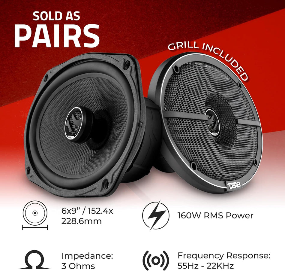 DS18 ZXI-694 Premium 6x9-Inch 2-Way Coaxial Car Speakers, 360 Watts Max, 120 Watts RMS, 4-Ohm Elite Series Loudspeakers with Kevlar Cone & Built-In Neodymium Tweeter (Pair)