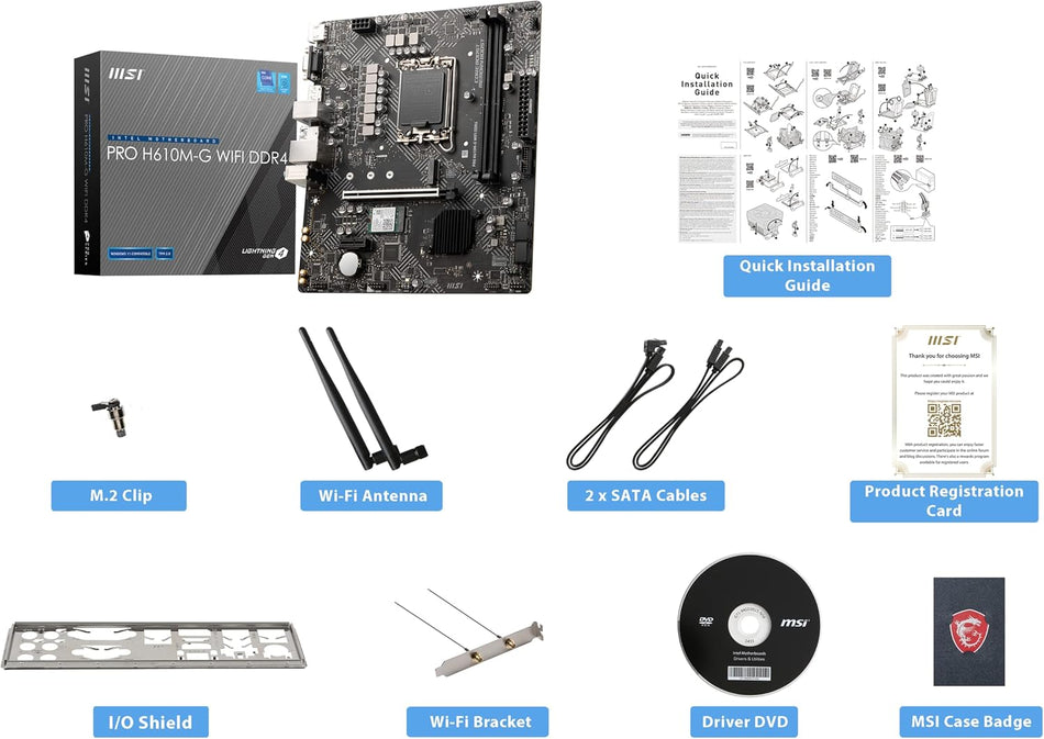 Motherboard MSI PRO H610M-G WiFi DDR4 ProSeries Motherboard (mATX, 12th/13th Gen Intel Core, LGA 1700 Socket, DDR4, PCIe 4, 2.5G LAN, M.2 Slots, USB 3.2, Wi-Fi 6)