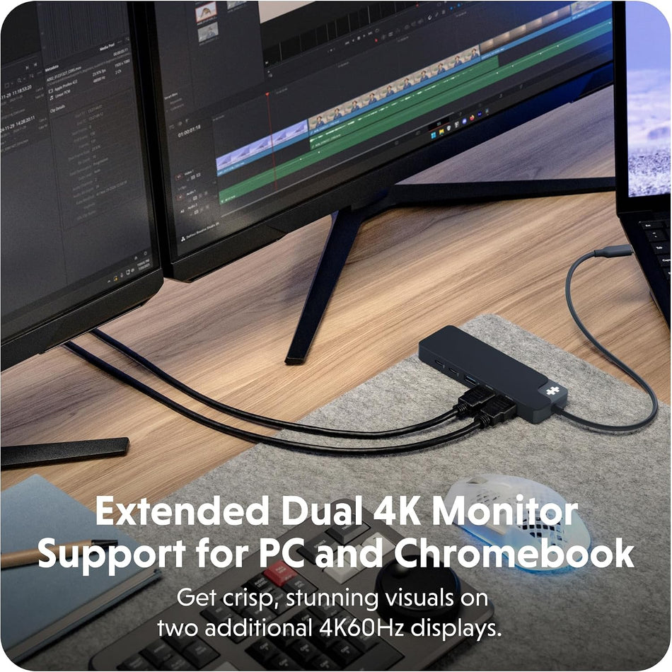 HYPER HyperDrive Flex 9-Port USB-C 3.2 Gen 1 Dock (Black Expanse) - Dual 4K 60Hz HDMI, 100W Power Delivery, 2x USB-C, 1x USB-A, SD/MicroSD, 3.5mm Audio - HD4103BKGL