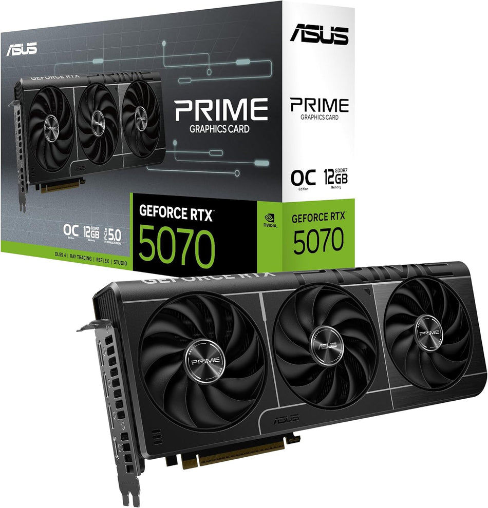 ASUS SFF-Ready Prime NVIDIA GeForce RTX™ 5070 OC Edition Graphics Card (PCIe® 5.0, 12GB GDDR7, HDMI®/DP 2.1, 2.5-Slot, Axial-tech Fans, Dual BIOS) PRIME-RTX5070-O12G