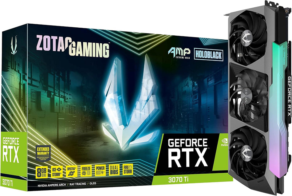 ZOTAC Gaming GeForce RTX 3070 Ti AMP Extreme Holo 8GB GDDR6X 256-bit 19 Gbps PCIE 4.0 Gaming Graphics Card, HoloBlack, IceStorm 2.0 Advanced Cooling, Spectra 2.0 RGB Lighting, ZT-A30710B-10P