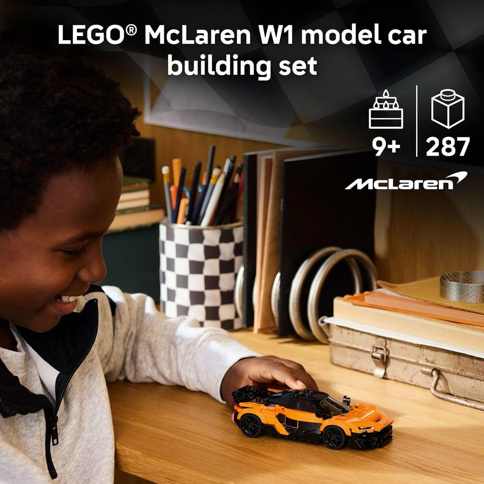 LEGO Speed Champions McLaren W1 Race Car Toy for Boys & Girls, Ages 9+ - Building Set for Pretend Play & Display w/1 Driver Minifigure - Gift Idea for Kids & Supercar Fans - 77257 (287 Pieces)