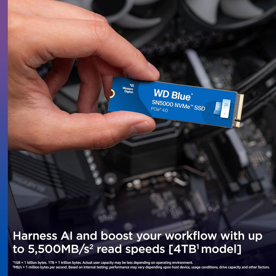 WD Blue SN5000 500GB NVMe M.2 Internal SSD (PCIe Gen 4.0 x4, Up to 5,000MB/s Read, DRAM-less with HMB, WDS500G4B0E)