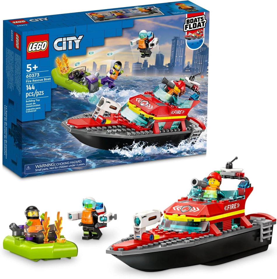 LEGO 60373 City Fire Rescue Boat Building Set - Floatable Boat Toy