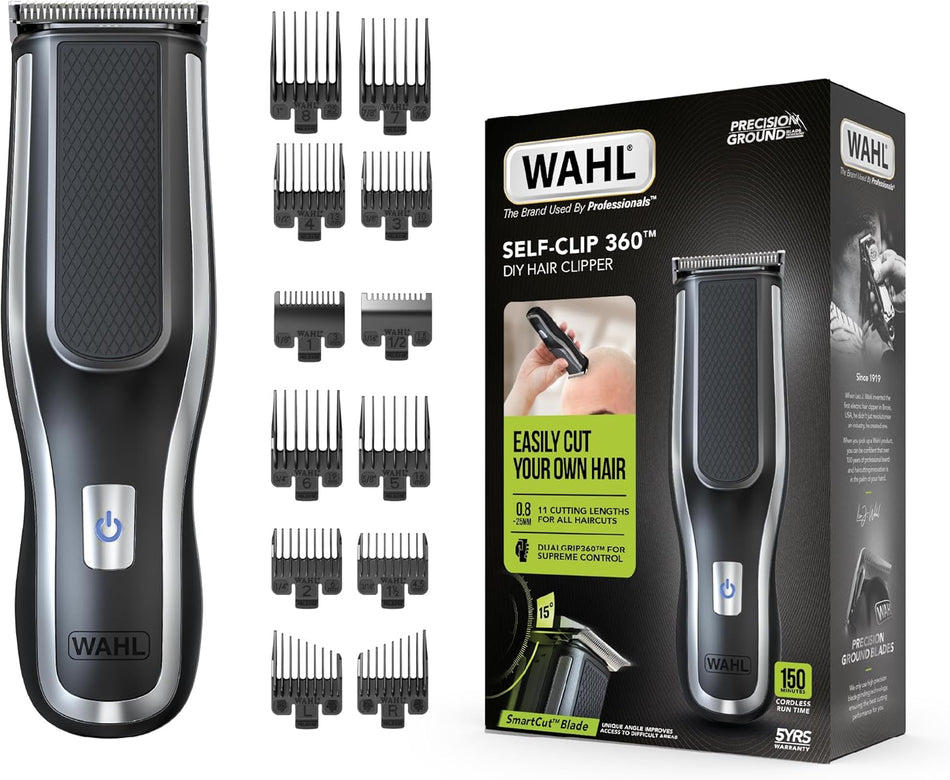 Wahl Clipper Kit Self Clip 360 - Hair Clipping, Cordless, Black, 10 Attachment Combs