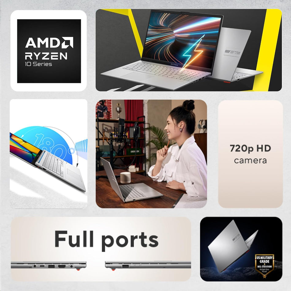 ASUS Vivobook Go 15 Laptop, 15.6” FHD 60Hz, AMD Ryzen 5 40, AMD Radeon Graphics, 8GB RAM, 512GB SSD, Military Grade, ErgoSense Keyboard, WiFi 6E, Windows 11, Cool Silver, E1504FA-AS54-S