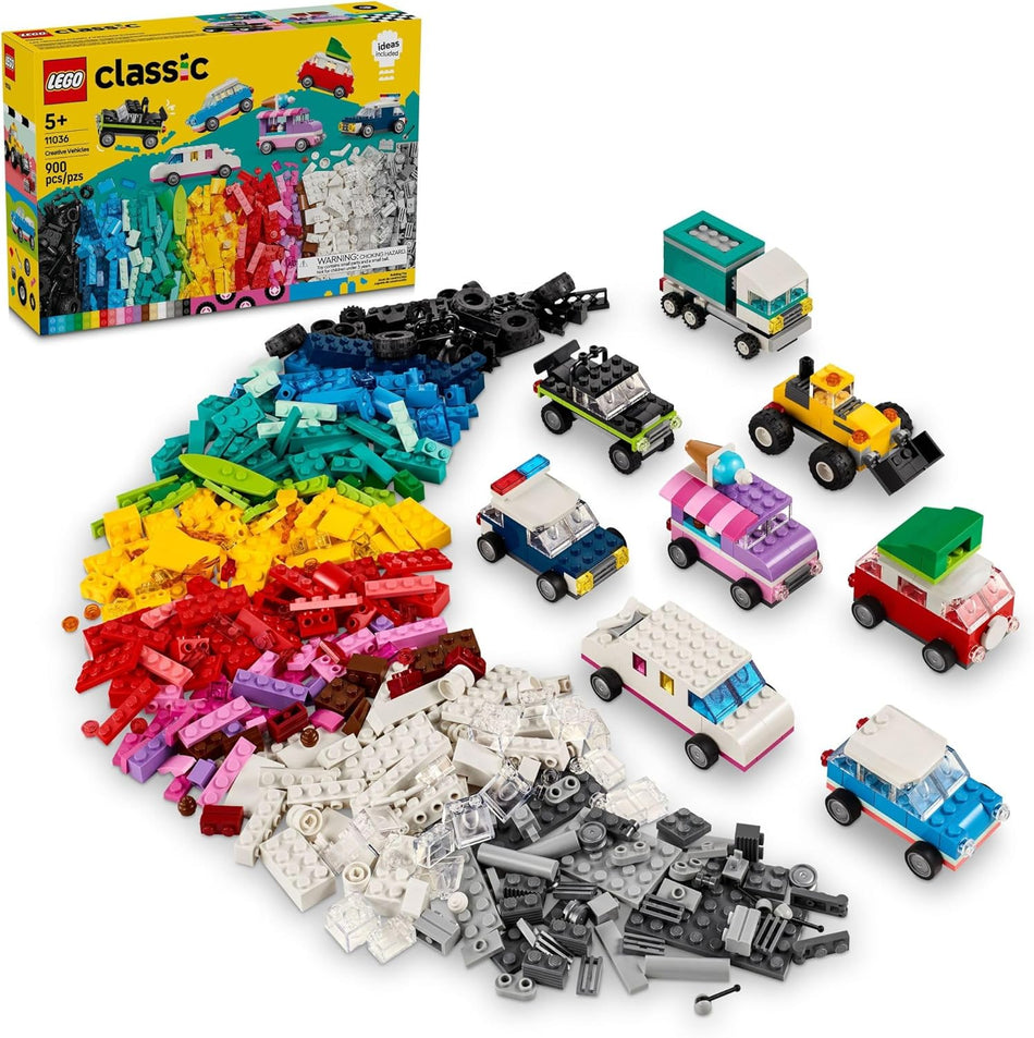 LEGO 11036 Classic Creative Vehicles, Colorful Construction Brick Building Kit with Ice Cream Truck, Police Car Toy, Model City Cars