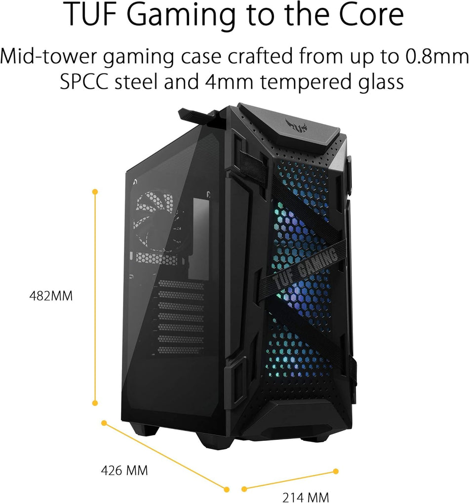 ASUS TUF Gaming GT301 Mid-Tower Gaming Case, ATX Support, Pre-Installed Fans, High Airflow Honeycomb Front Panel, 360mm Radiator Support, Headphone Hanger, 2 x USB 3.2, 2 Year Warranty