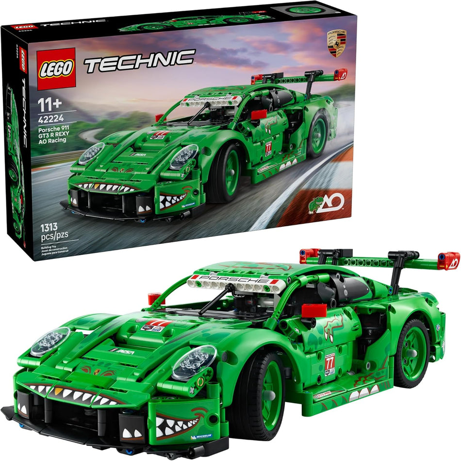 LEGO Technic Porsche 911 GT3 R Rexy AO Racing Car Building Toy for Boys & Girls - Car Toy W/Realistic Steering & 6-Cylinder Engine for Kids & Auto Fans, Ages 11+ - Gift Idea for Birthdays - 42224 (1,313 Pieces)