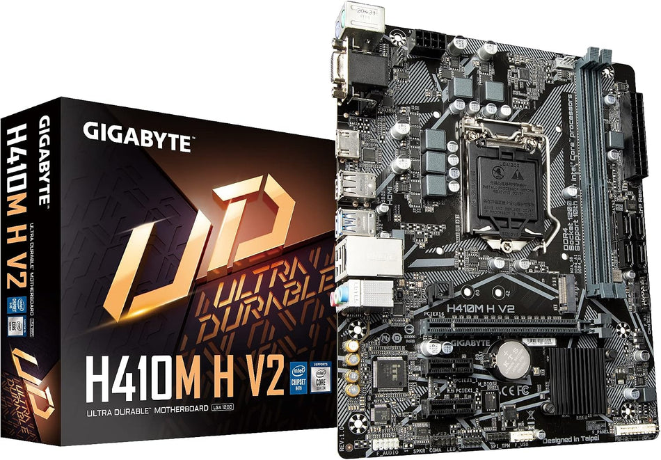 GIGABYTE H410M H V2 Ultra Durable Motherboard | LGA 1200 Socket | Intel GbE LAN | Smart Fan 5 | NVMe PCIe Gen3 x4 M.2 | Anti-Sulfur Resistor - Micro-ATX
