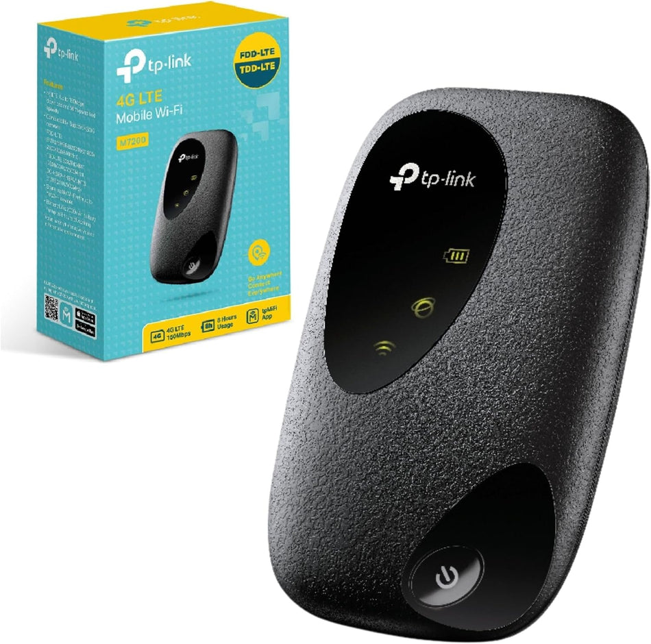 TP-Link 4G Cat4 LTE Travel Mobile Mi-Fi Hotspot, Connection with Up to 10 Devices, Compatible with Most of the Network, Rechargeable/Up to 8 hours life Battery, Easy Management with tpMiFi App(M7200)