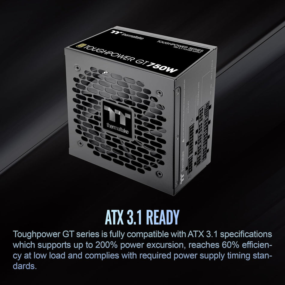 Thermaltake Toughpower GT ATX 3.1 Standard Fully Modular Power Supply, 80 Plus Gold Efficiency, Native 300W PCIe 5.1 Connector