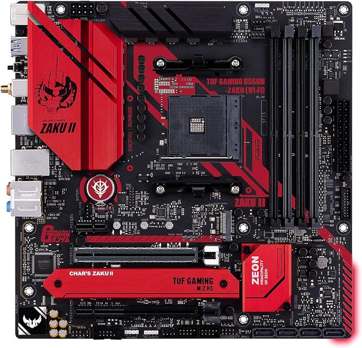 Motherboard ASUS TUF Gaming B550M-ZAKU (WI-FI) AMD AM4 (Ryzen 5000/3000) ATX Gundam Edition Gaming (PCIe 4.0, 2xM.2, 8+2 Power Stages, Intel WiFi 6, 2.5 Gb LAN,USB 3.2 Gen 2 Type-A and Type-C)