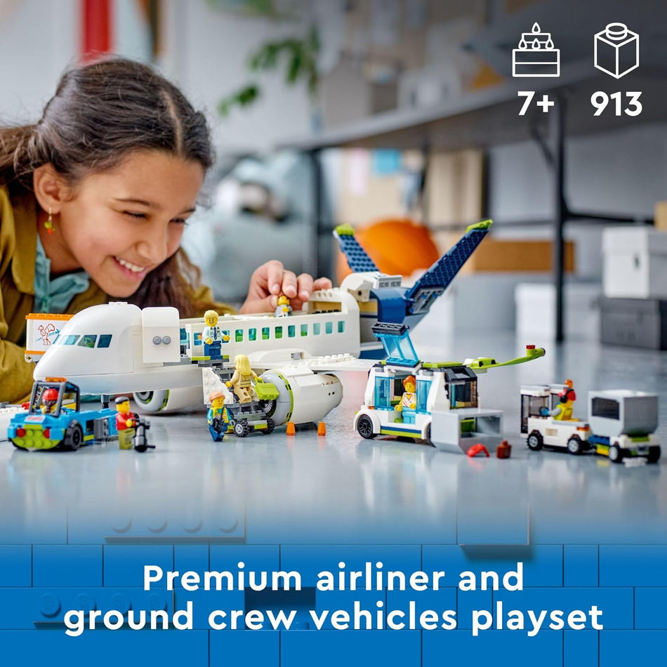 LEGO City Passenger Airplane Toy - Building Set for Boys & Girls, Ages 7+ - Educational Gift for Kids - W/Buildable Vehicle Toys & 9 Minifigures - 60367 (913 Pieces)