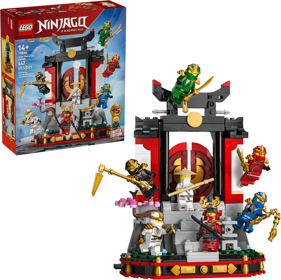 LEGO NINJAGO Ninja Character Display 15th Anniversary Building Toy for Kids, Ages 14+ - Ninja Playset W/Elemental Master of Lightning + 8 Minifigures - Gift Idea for Teen Boys & Girls - 71866 (447 Pieces)