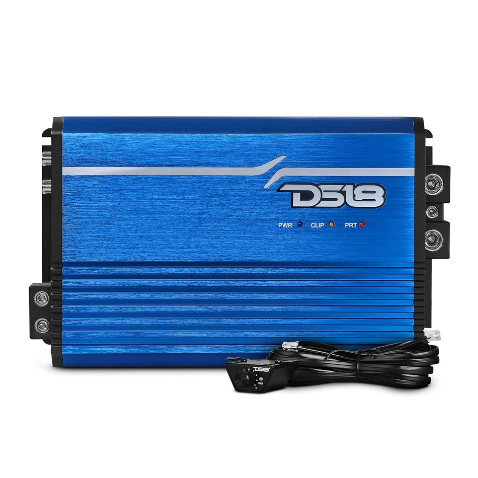 DS18 FRP2.5K/ BLCompact Full-Range Class D 1-Channel Monoblock Amplifier, 2500 Watts RMS @ 1-Ohm, High-Output Car and Truck Stereo Amp with Remote Level Control Knob
