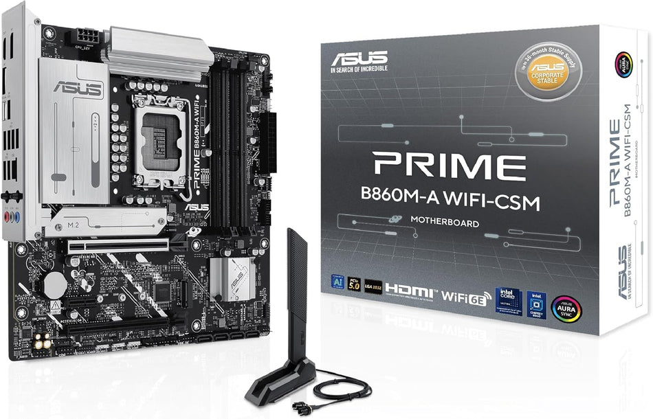 ASUS Prime B860M-A WiFi-CSM Offers DDR5, PCIe 5.0, Two M.2 Slots, Wi-Fi 6E, 2.5Gb Ethernet, USB Type-C, DisplayPort, HDMI™, and M.2 heatsink for Optimal Performance