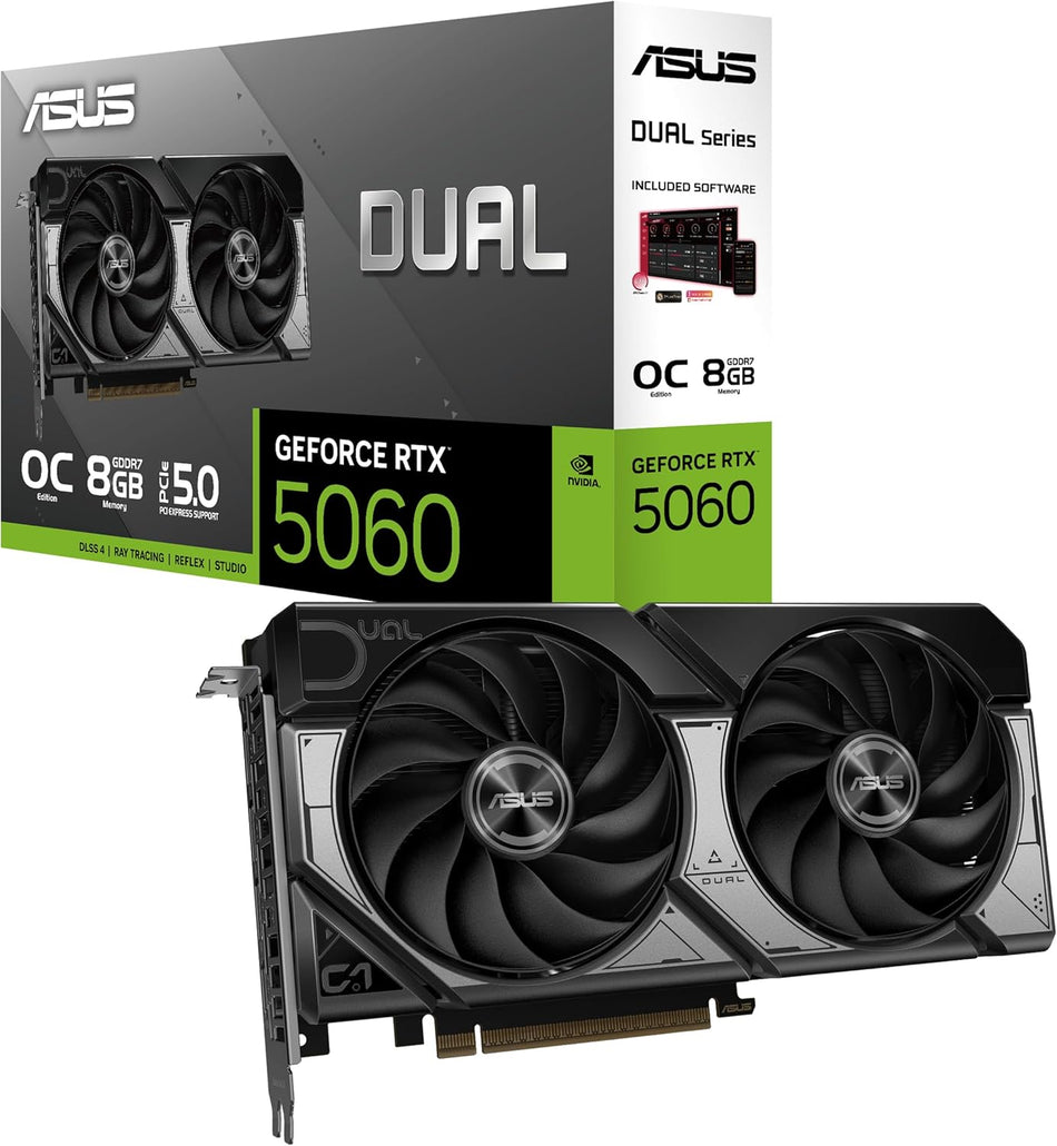 ASUS GeForce RTX 5060 8GB GDDR7 OC Edition Graphics Card, PCIe 5.0, 8GB GDDR7, HDMI/DP 2.1, 2.5-Slot, Axial-tech Fans, Dual BIOS
