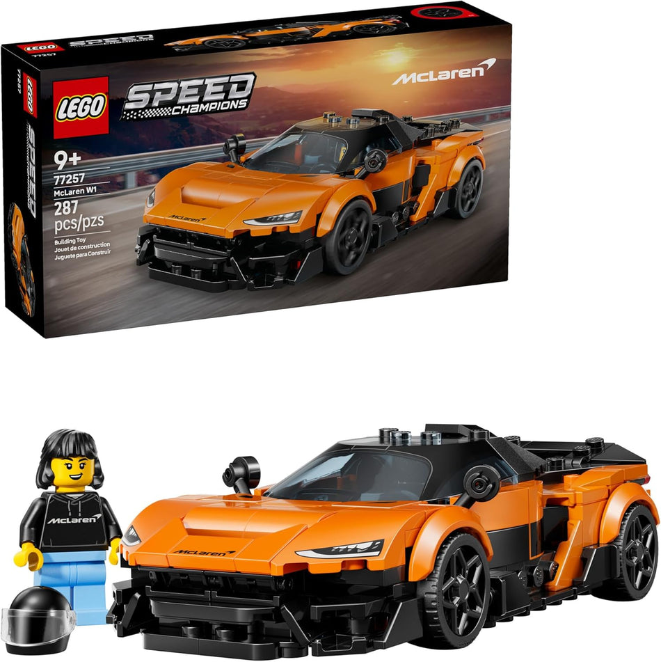 LEGO Speed Champions McLaren W1 Race Car Toy for Boys & Girls, Ages 9+ - Building Set for Pretend Play & Display w/1 Driver Minifigure - Gift Idea for Kids & Supercar Fans - 77257 (287 Pieces)