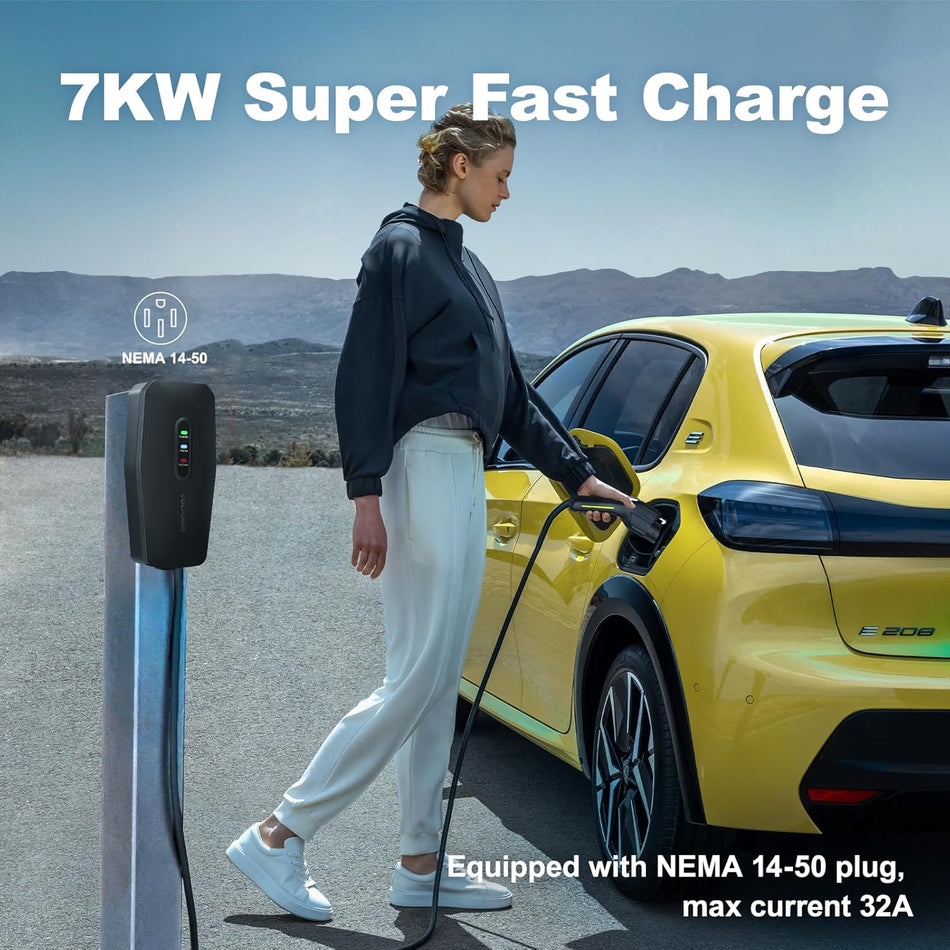 VDLPOWERVP Level 2 EV Charger, 32A/7KW Electric Vehicle Portable Charger with 20FT Cable, Home EV Charging Station, 240V NEMA 14-50 Plug, for All SAE J1772