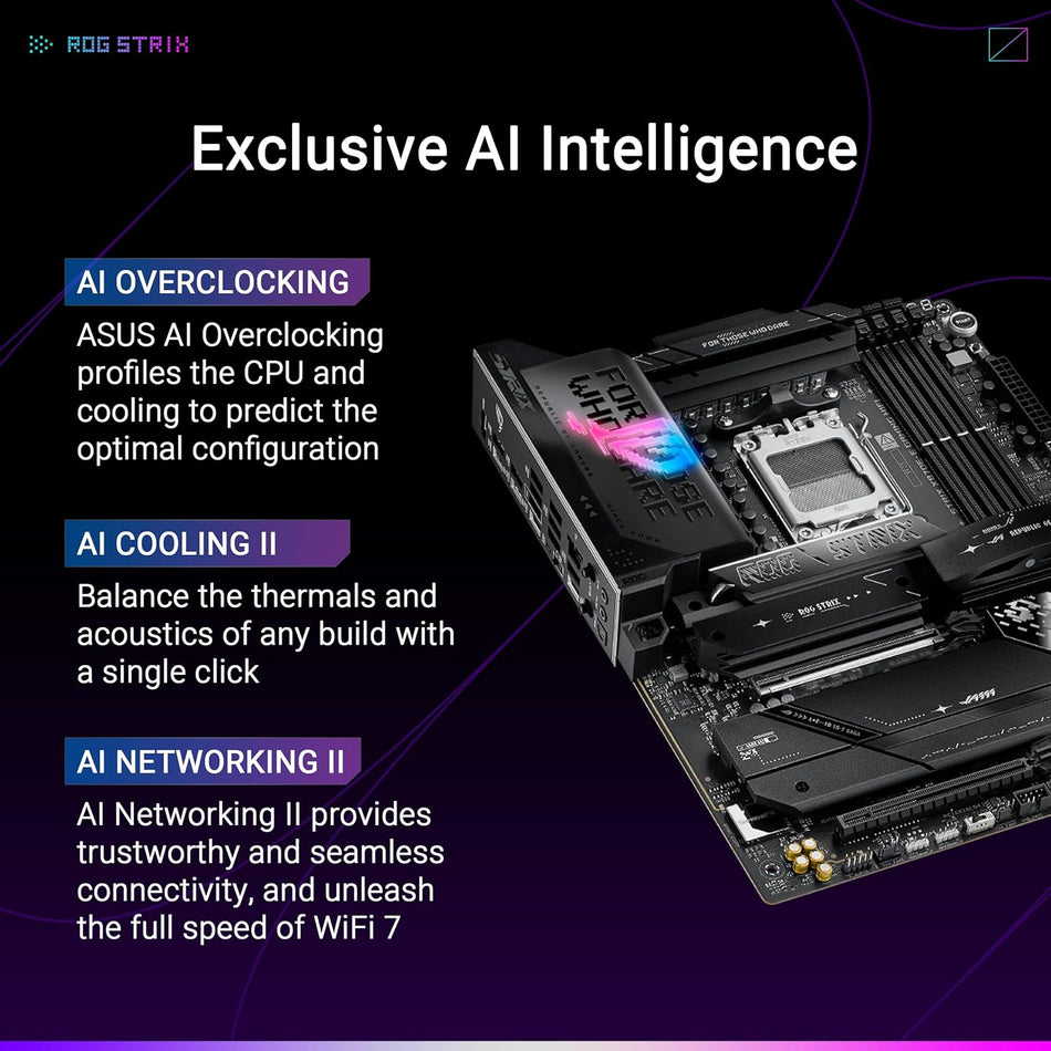 ASUS ROG Strix X870E-E Gaming WiFi AMD AM5 X870 ATX Motherboard Core Flex, DDR5 AEMP, WiFi 7, 5X M.2, PCIe® 5.0, Q-Release Slim, USB4