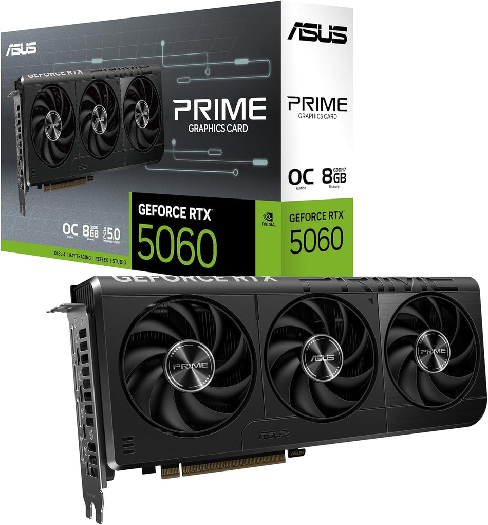 ASUS The SFF-Ready Prime GeForce RTX™ 5060 8GB GDDR7 Graphics Card (PCIe® 5.0, 8GB GDDR7, HDMI®/DP 2.1, 2.5-Slot, Axial-tech Fans, Dual BIOS) PRIME-RTX5060-8G