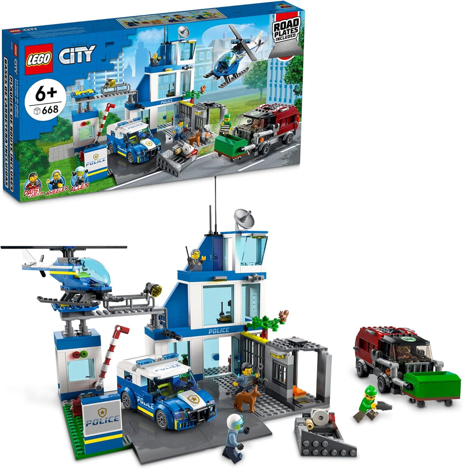 LEGO City Police Station with Van, Garbage Truck & Helicopter Building Toy Set - Super Hero Action Playset for Kids, Boys & Girls Ages 6+ with 5 Minifigures and Dog Figure - 60316 (668 Pieces)