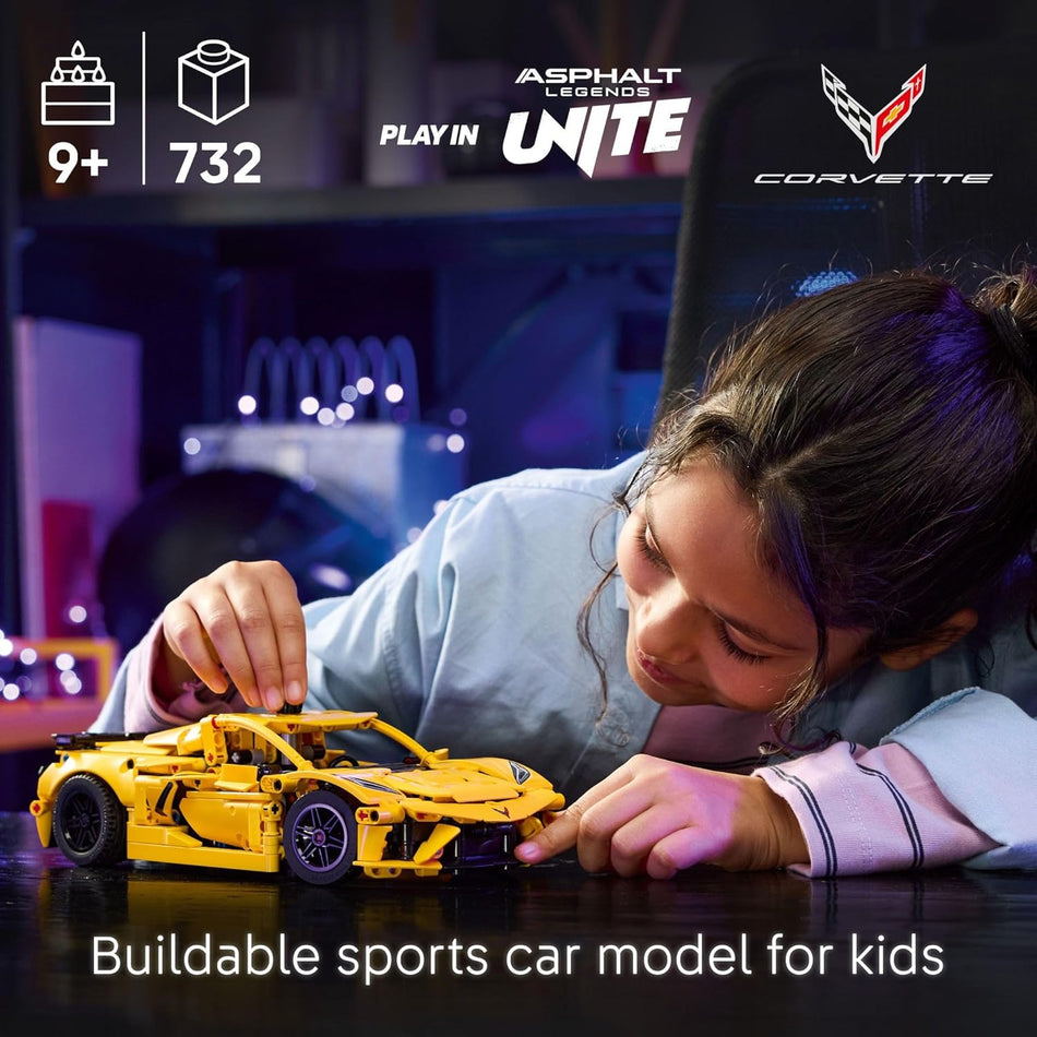 LEGO Technic Chevrolet Corvette Stingray Toy Car - Building Toy Set for Kids, Boys and Girls, Ages 9+ - Model Car Kit for Display - Gift Idea for Birthday - 42205 (732 Pieces)
