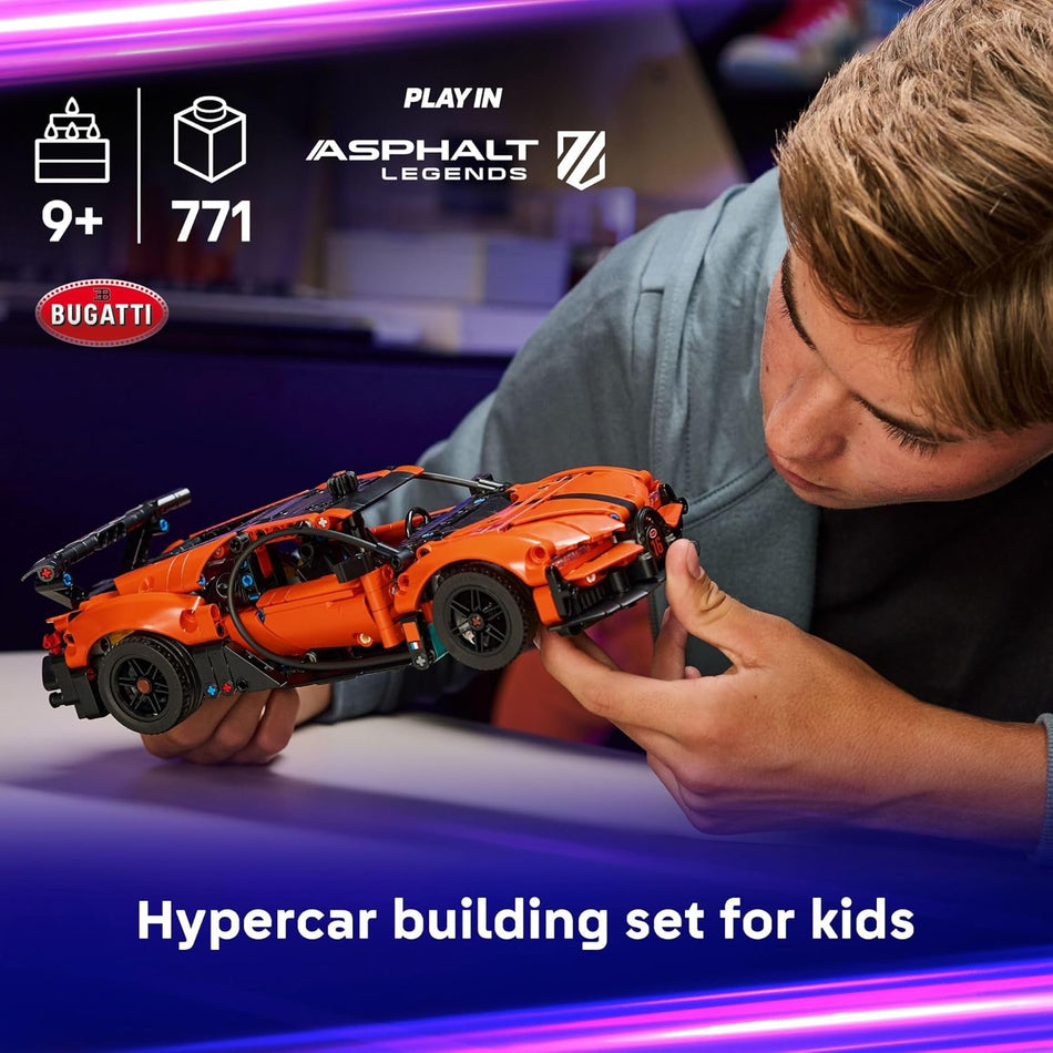 LEGO Technic Bugatti Chiron Pur Sport Hypercar Building Toy for Boys & Girls - Sports Car Toy W/Realistic Steering & Engine for Kids & Racing Fans, Ages 9+ - Gift Idea for Birthdays - 42222 (771 Pieces)