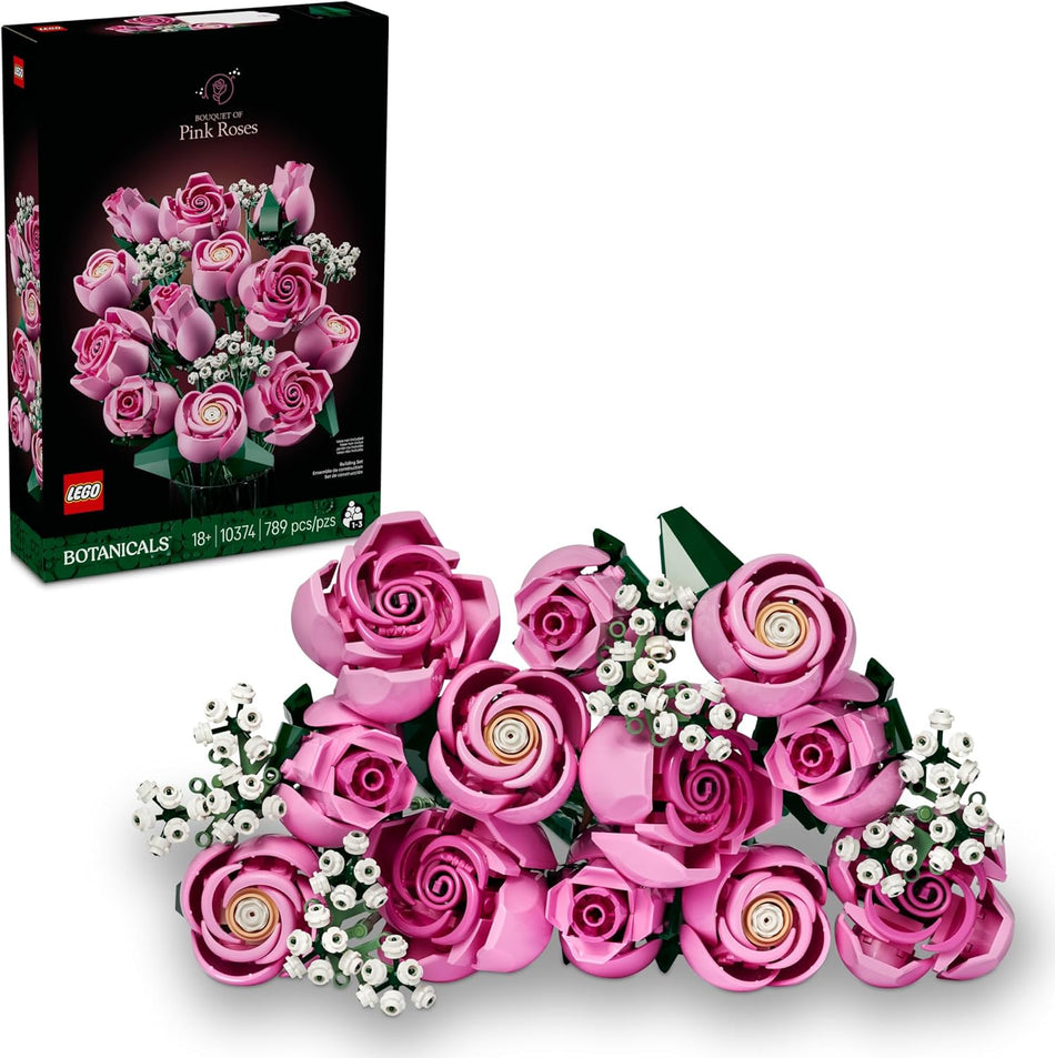 LEGO Botanicals Bouquet of Pink Roses Artificial Flowers - Building Blocks for Adults, Ages 18+ - Gifts for Birthdays for Her - Flowers for Home Office, Shelf or Room Decor - 10374 (789 Pieces)