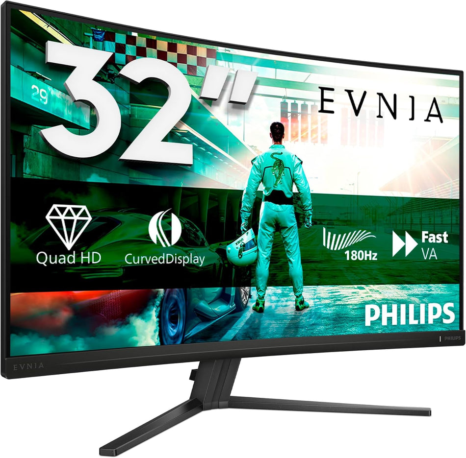 PHILIPS Evnia 32M2C3500L - 31.5 inch QHD Curved Gaming Monitor, 180 Hz, 0.5 ms, FreeSync Premium, HDR10 (2560x1440, 2x HDMI, DisplayPort) dark gray