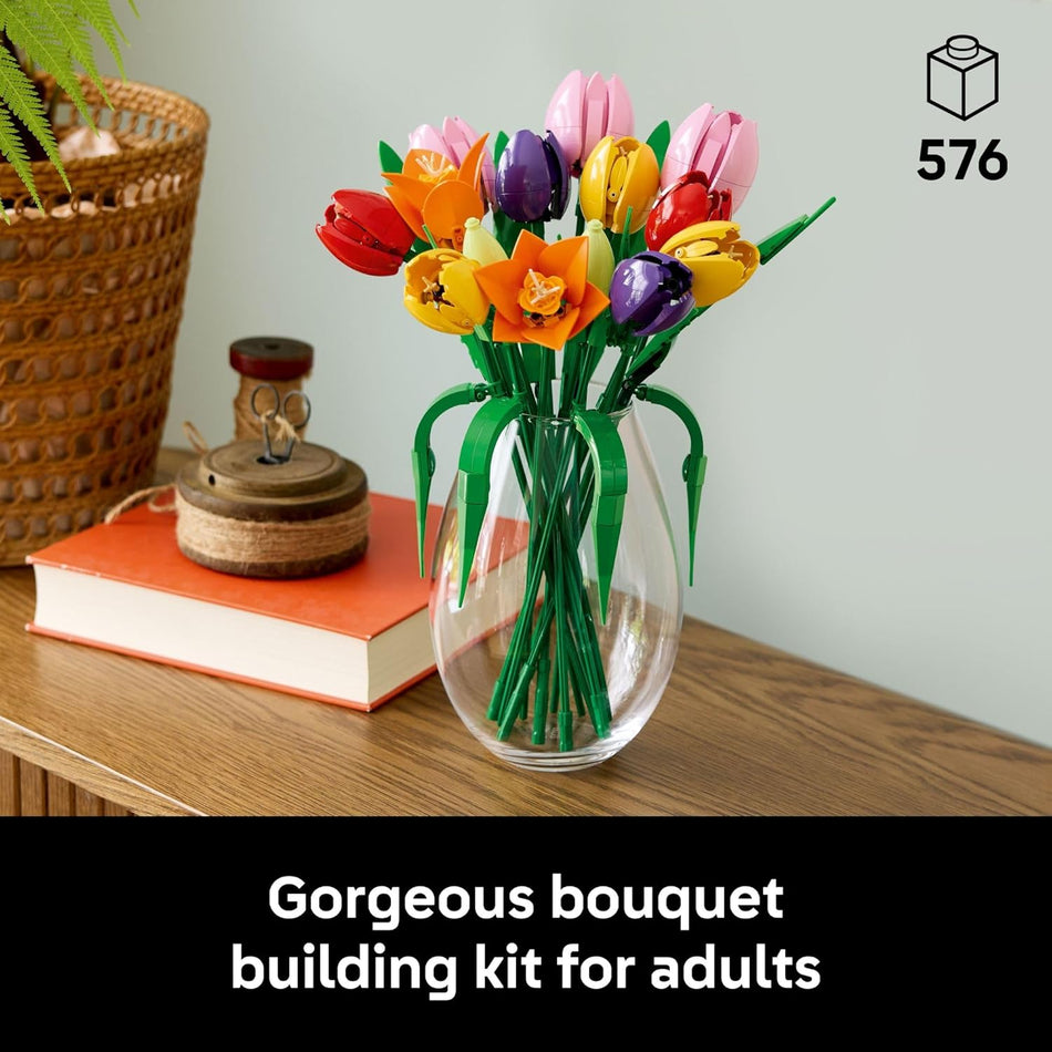 LEGO Botanicals Tulip Bouquet Building Set for Adults - Gift for Birthdays - Bedroom, Book Shelf & Office Decor for Women & Men, Ages 18+ - Artificial Flowers Crafting Kit - 11501 (576 Pieces)