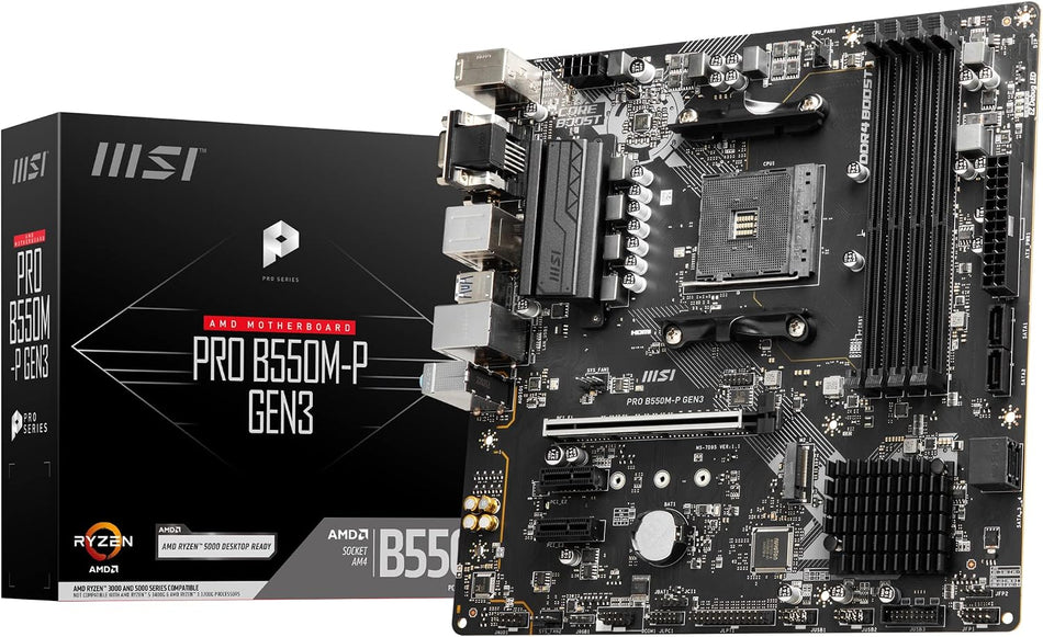 MSI PRO B550M-P GEN3 Motherboard, Micro-ATX, AM4 - AMD Ryzen 5000 Ready - DDR4 Boost 4400+MHz/OC, PCIe 3.0 x16 Slot, 1 x M.2 Gen3 Slot, 1G LAN