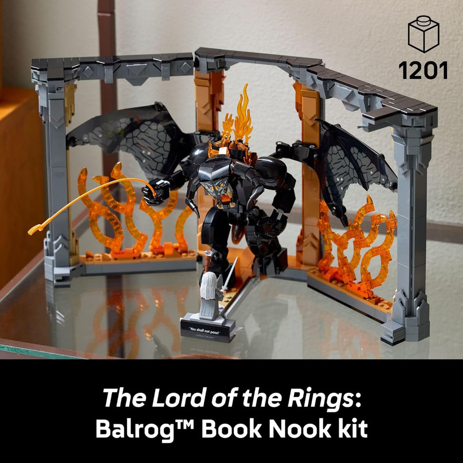 LEGO Icons The Lord of The Rings: BALROG™ Book Nook Kit - DIY Craft Building Set for Adults, 18+ - Collectible Gandalf Minifigure - Gift Idea for Birthdays - Home or Room Decor - 10367 (1,201 Pieces)