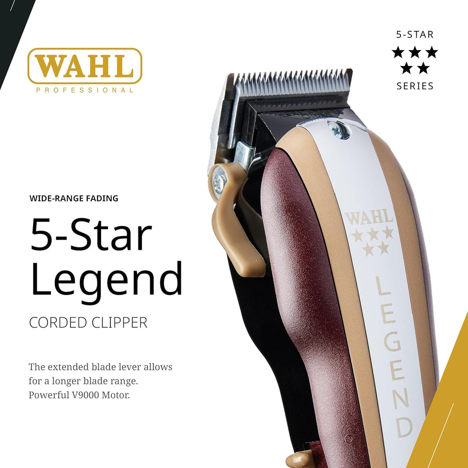 Wahl Professional 5 Star Legend Clipper, Corded Ultimate Fading Clipper with Adjustable Taper Lever and 8 Cutting Guides (08147-425)